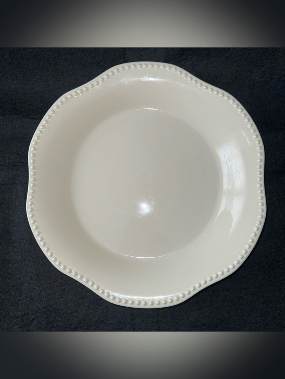 POTTERY BARN EMMA WHITE BEADED SCALLOPED LARGE ROUND SERVING PLATTER 12.5"